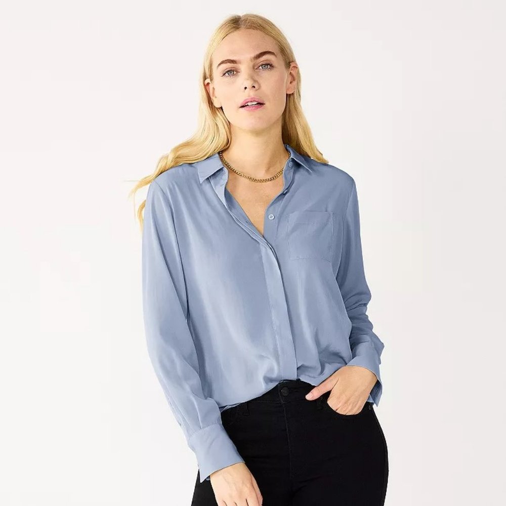 🖊 💼 Nine West Women’s Blouse, Kelly Lavender Blue, Size L 👢💻